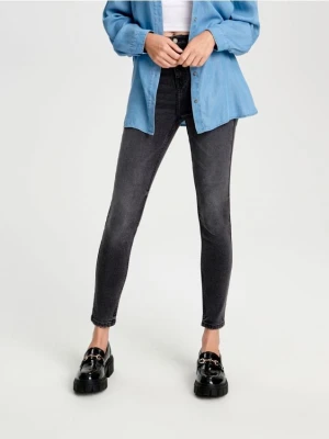 Sinsay - Jeansy skinny high waist - szary