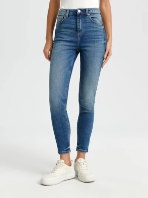 Sinsay - Jeansy skinny high waist - turkusowy
