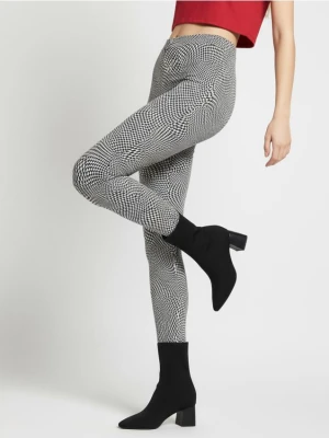 Sinsay - Jeansy skinny high waist w szachownicę - czarny