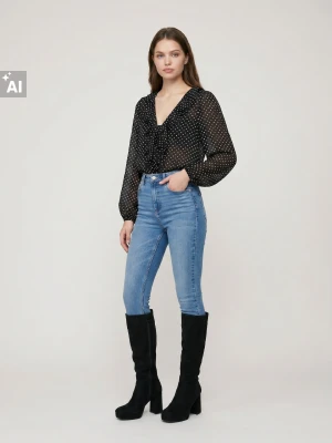 Sinsay - Jeansy skinny high waist z domieszką wiskozy - niebieski