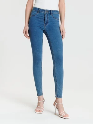 Sinsay - Jeansy skinny mid waist - niebieski