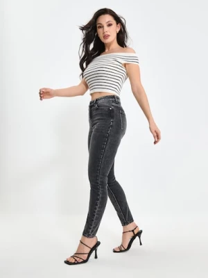 Sinsay - Jeansy skinny mid waist - szary