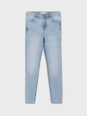 Sinsay - Jeansy skinny z efektem sprania - niebieski