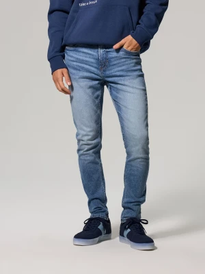 Sinsay - Jeansy skinny z efektem sprania - niebieski