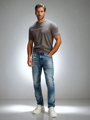 Sinsay - Jeansy slim fit z efektem sprania - niebieski