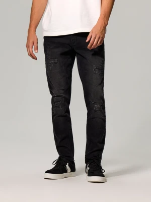 Sinsay - Jeansy slim fit z przetarciami i efektem sprania - czarny