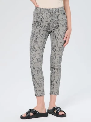 Sinsay - Jeansy slim z motywem wężowym - beżowy