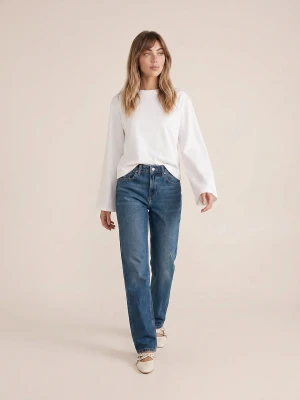Sinsay - Jeansy straight comfort z efektem sprania - granatowy