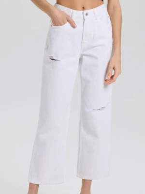 Sinsay - Jeansy straight cropped high waist - biały