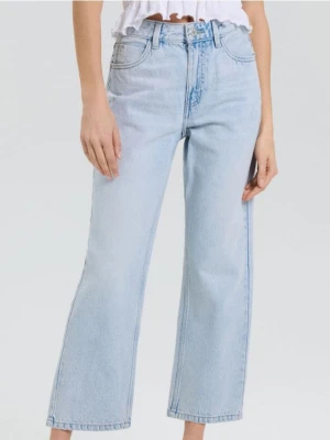 Sinsay - Jeansy straight cropped high waist - niebieski