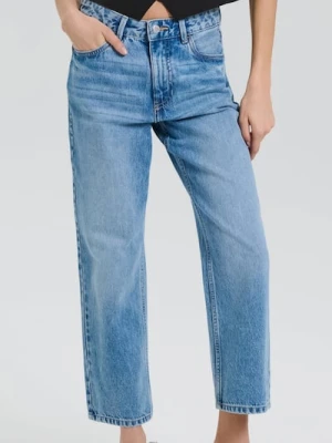 Sinsay - Jeansy straight cropped high waist - niebieski