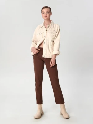 Sinsay - Jeansy straight high waist - brązowy
