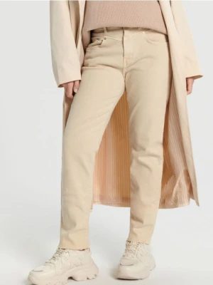 Sinsay - Jeansy straight high waist - kremowy