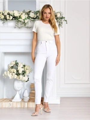 Sinsay - Jeansy straight high waist - kremowy