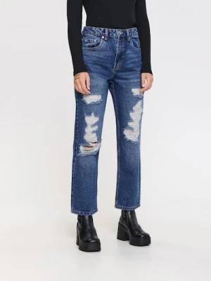 Sinsay - Jeansy straight high waist - niebieski