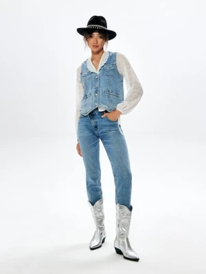 Sinsay - Jeansy straight high waist - niebieski