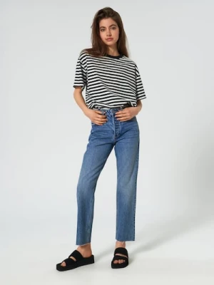Sinsay - Jeansy straight high waist - niebieski