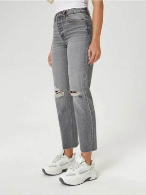 Sinsay - Jeansy straight high waist - szary