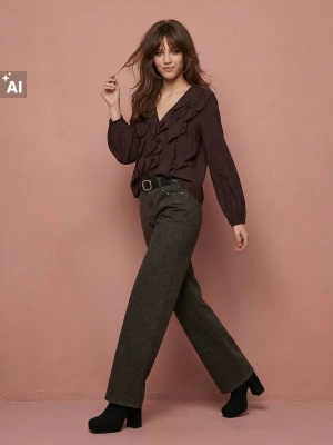 Sinsay - Jeansy straight leg w panterkę - brązowy
