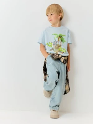 Sinsay - Jeansy straight leg z efektem sprania - niebieski