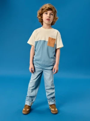 Sinsay - Jeansy straight leg z regulacją w pasie - niebieski