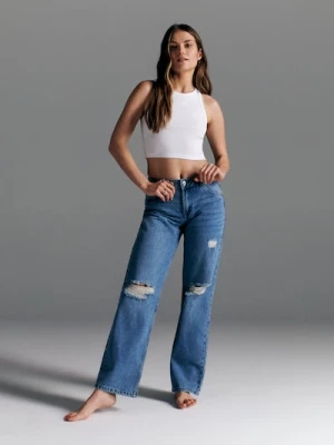 Sinsay - Jeansy straight low waist - niebieski