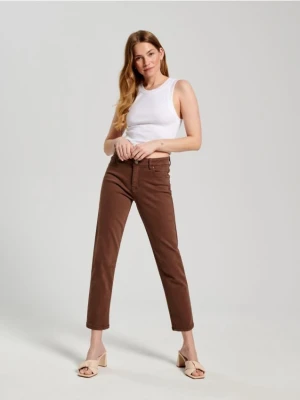Sinsay - Jeansy straight mid waist - brązowy