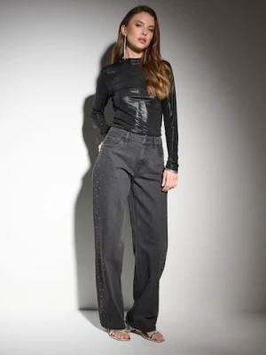 Sinsay - Jeansy straight mid waist - czarny