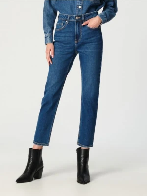 Sinsay - Jeansy straight mid waist - granatowy