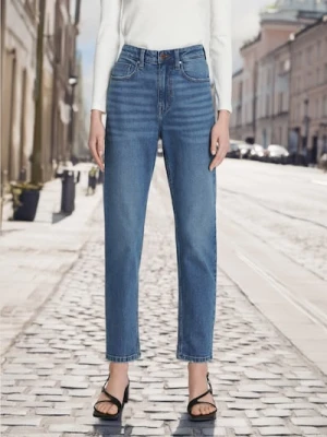 Sinsay - Jeansy straight mid waist - granatowy