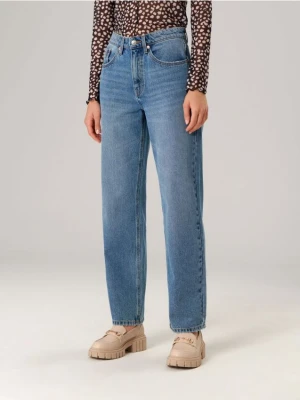 Sinsay - Jeansy straight mid waist - niebieski