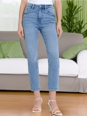 Sinsay - Jeansy straight mid waist - niebieski