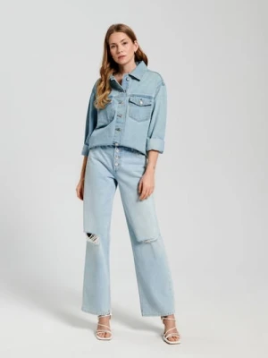 Sinsay - Jeansy straight mid waist - niebieski