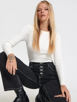 Sinsay - Jeansy straight mid waist - szary