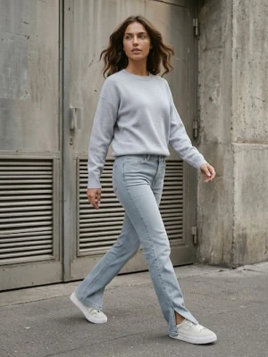 Sinsay - Jeansy straight mid waist - szary