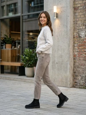 Sinsay - Jeansy straight mid waist - szary