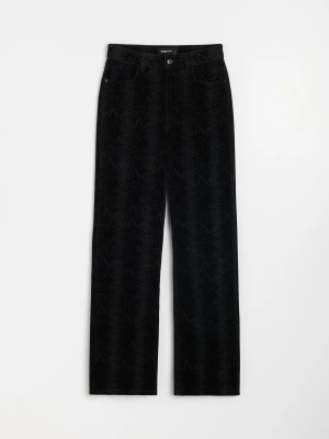 Sinsay - Jeansy straight wide leg z wysokim stanem - czarny