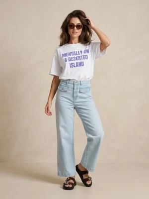 Sinsay - Jeansy straight wide leg ze średnim stanem - niebieski