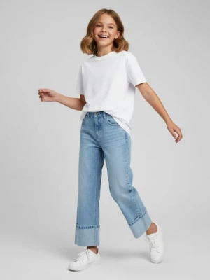 Sinsay - Jeansy straight z efektem sprania - niebieski