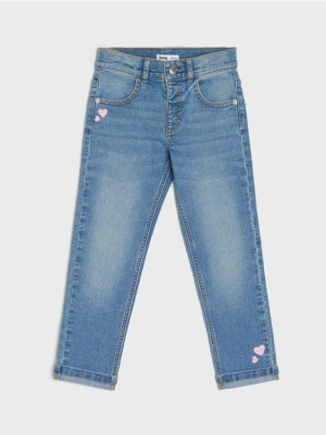 Sinsay - Jeansy straight z efektem sprania - niebieski