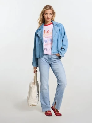 Sinsay - Jeansy straight z efektem sprania - niebieski