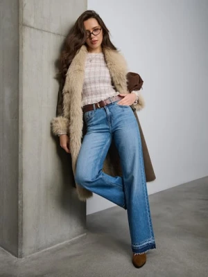 Sinsay - Jeansy straight z efektem sprania - niebieski