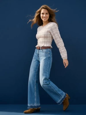 Sinsay - Jeansy straight z efektem sprania - niebieski