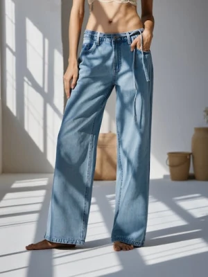 Sinsay - Jeansy super baggy z paskiem - niebieski