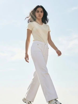 Sinsay - Jeansy wide leg - biały