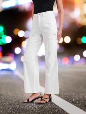 Sinsay - Jeansy wide leg - biały