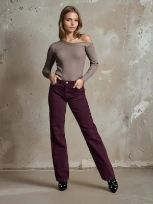 Sinsay - Jeansy wide leg - bordowy