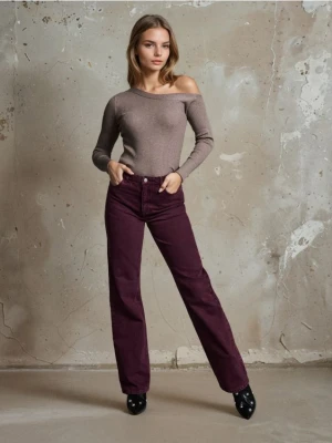 Sinsay - Jeansy wide leg - brązowy