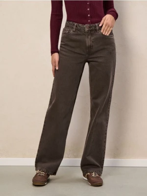 Sinsay - Jeansy wide leg - brązowy