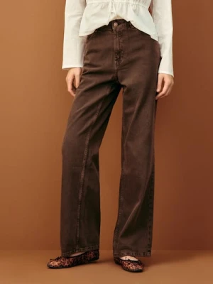 Sinsay - Jeansy wide leg - brązowy